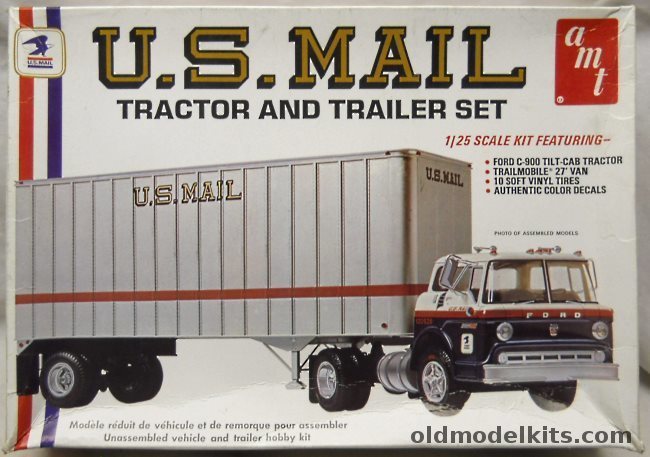 AMT 1/25 US Mail Tractor Trailer Set Ford C-900 Tilt-Cab Tractor and Trailmobile 27 Foot Van, T549 plastic model kit